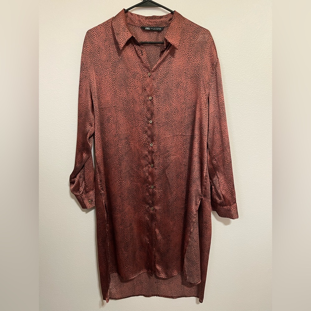 Zara Burnt Orange Jacquard Print Shirt Dress